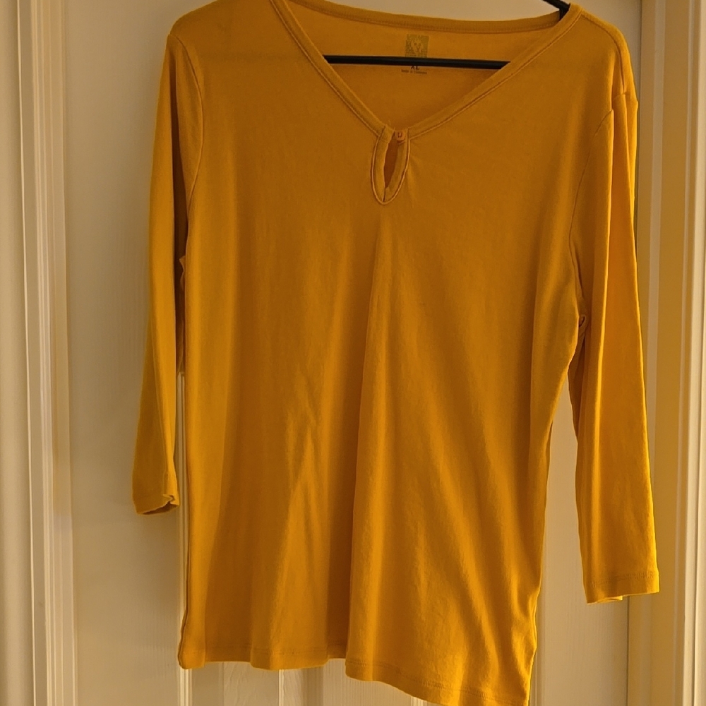 Anne Klein Sport, Women's Mustard Yellow V-Neck Top